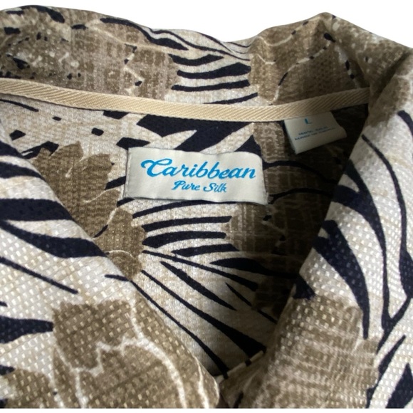 Caribbean Men's Floral Silk Shirt Black and Brown, L - Picture 5 of 9